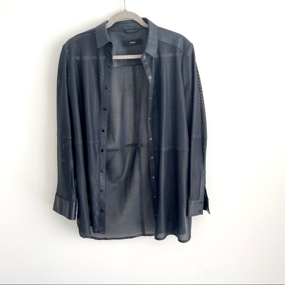 Uterque Perforated Leather Button Down Top